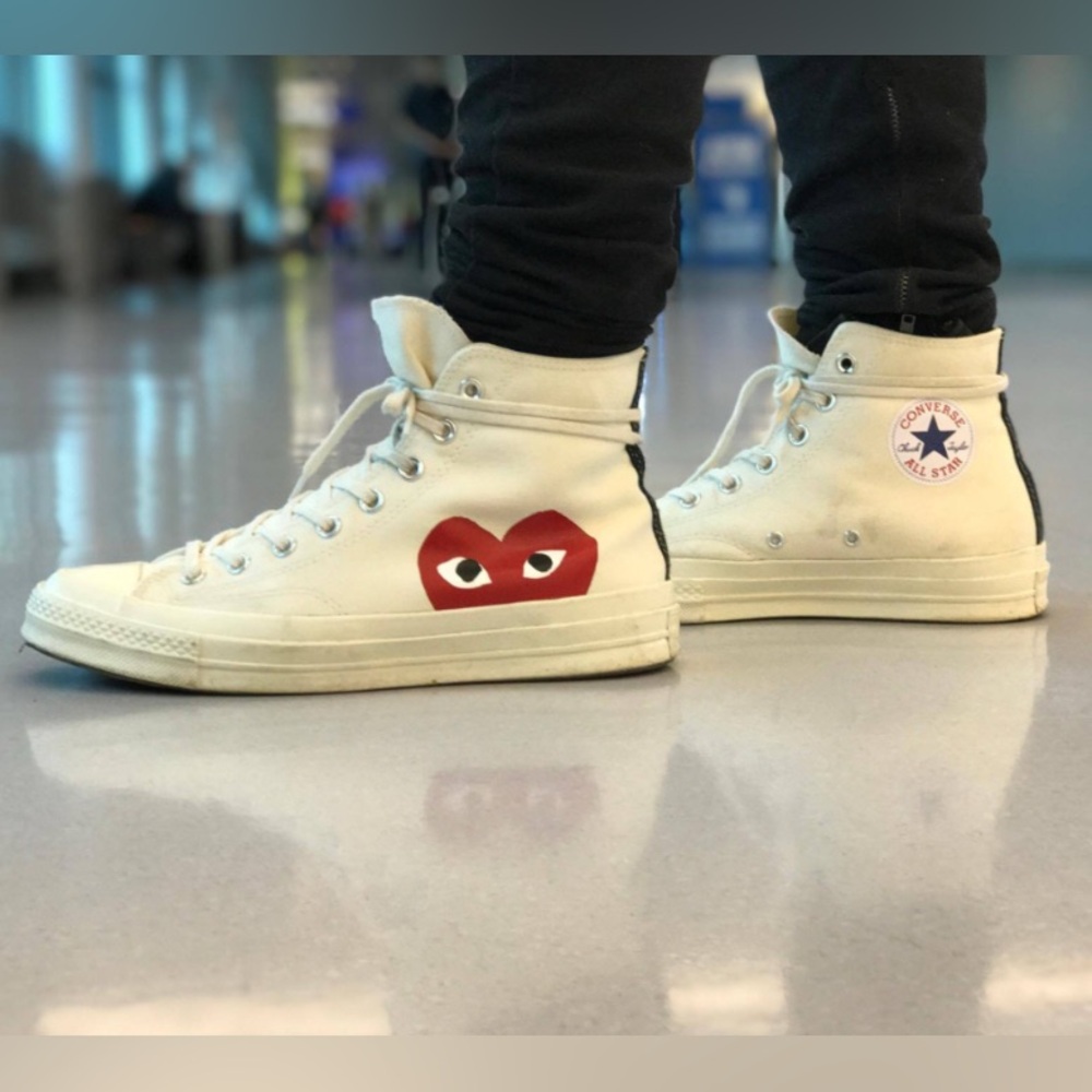 💲OLD - CDG Cream authentic retro high Converse top canvas sneakers - SIZE 11 - Picture 8 of 13